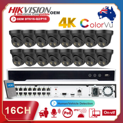 Hikvision OEM 4K 16CH 8MP Colorvu IP Camera CCTV System NVR Black Outdoor US Lot