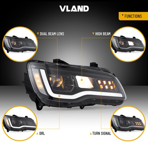 VLAND Head Lights For 2011-2015 Chrysler 300 Black LED DRL W/Start-up Animation - Foto 10 di 17