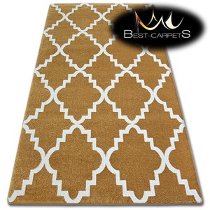 Details About Amazing Thick Modern Rugs Sketch Moroccan Trellis Gold Cream F343 Large Size