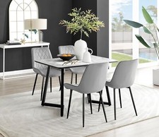 Carson White Dining Table, Marble Effect & 4 Pesaro Black Leg Chairs, Ergonomic