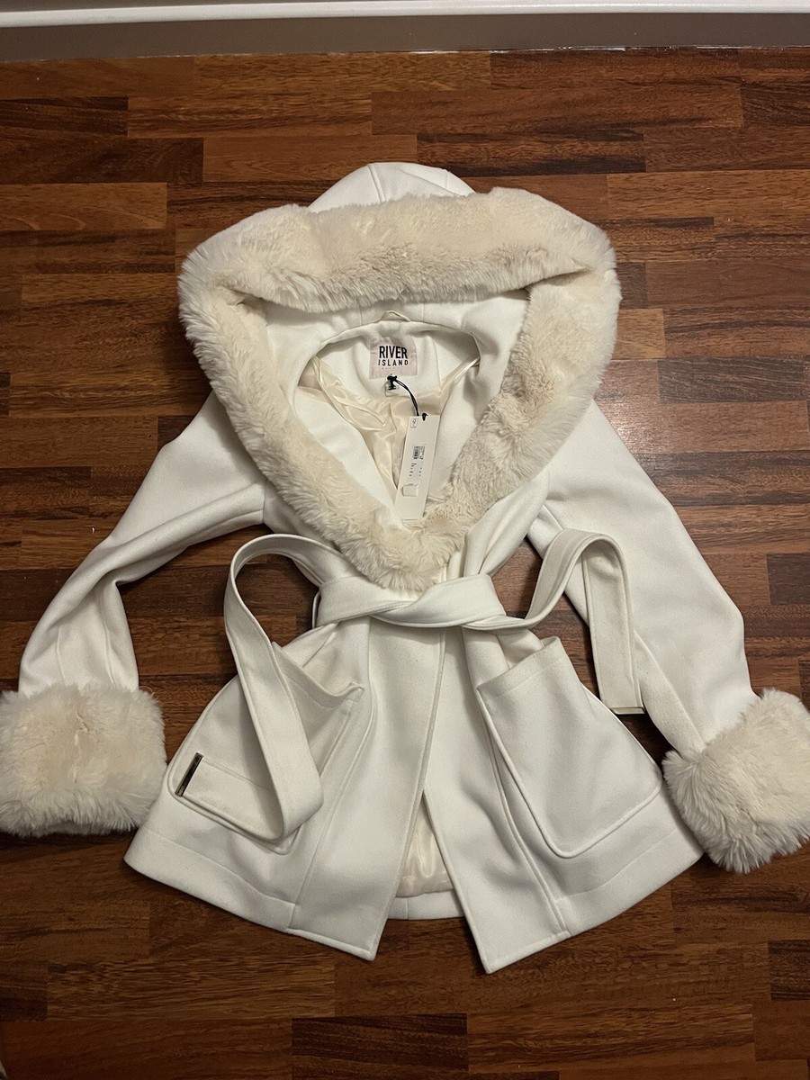 Women Winter Wool Double Fur Hooded Trench Coat Sweet Jacket UK