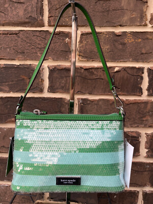 NWT $199 Kate Spade Lulu SEASIDE STRIPES Sequin East West Pochette Shoulder  Bag
