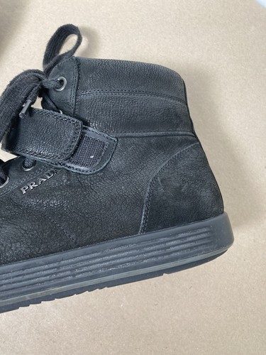 Prada Sport High Tops black Trainers Leather Suede Zip Strap Dust bag size 8.5 - Picture 23 of 24