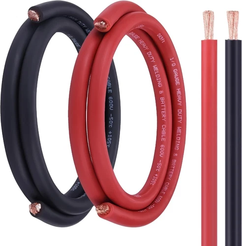 1/0 Battery Cable, 5FT Red + 5FT Black 1/0 Welding Cable, Stranded Oxygen-Free C