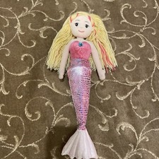 Aurora World Sparkle Mermaid Plush Stuffed Doll Toy w/ Yellow Yarn Hair