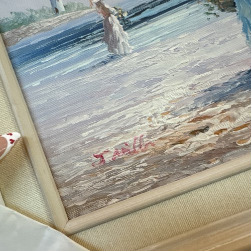 Original Oil Painting By J.miller. Impressionist Beach Scene. Signed And Framed - Picture 5 of 5
