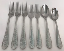 Oneida Tibet Hammered Flatware 7 Pieces Mixed Lot Forks & Spoons