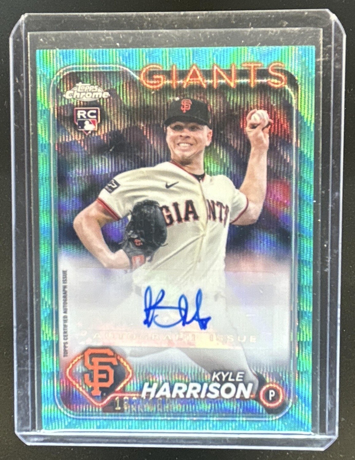 2024 Topps Chrome Update Kyle Harrison Auto RC Aqua Wave Refractor #/199 Giants