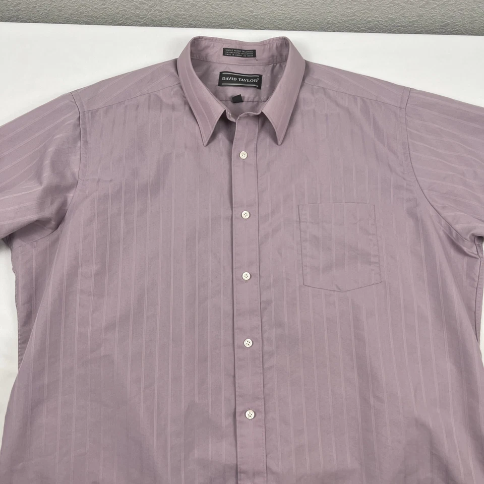Camisa David Taylor Talla 18 1/2 Manga Corta Abotonada Lavanda Púrpura Camisa Rayas Foto 4 de 4