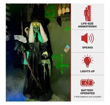 Haunted Hill Life-size Witch Prop 72” with Lights and Sound Halloween Decoration