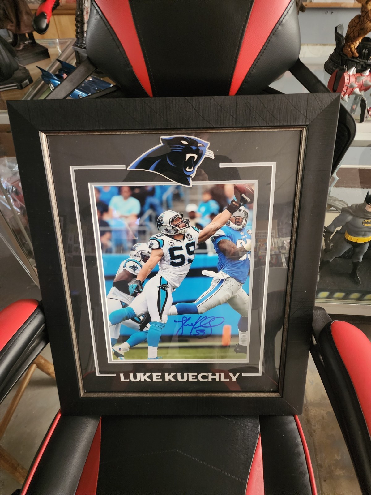 Luke Kuechly Autographed Signed 1620 Framed Photo. Beckett Certified 