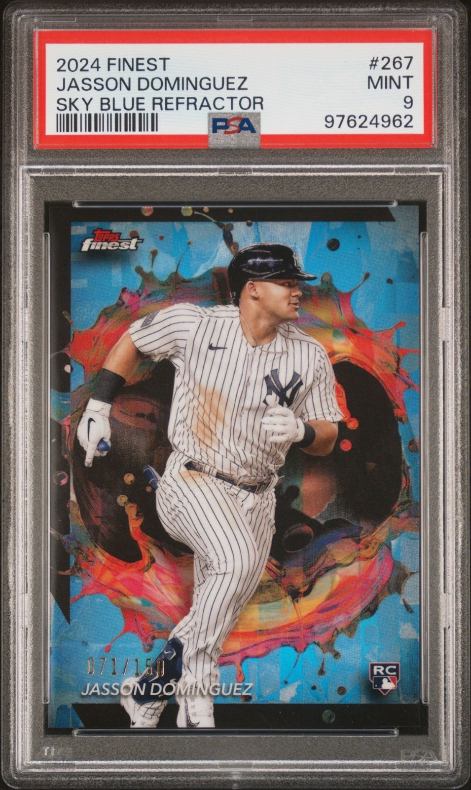 2024 Topps Finest Jasson Dominguez Sky Blue Rare /150 PSA 9 RC Rookie #267
