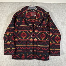VTG WOOLRICH USA Jacket Chore Barn Coat Women Large Wool Aztec Southwest Red