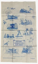 NEW Vintage Historic Morristown New Jersey Linen Tea Towel Blue White Ma Britain
