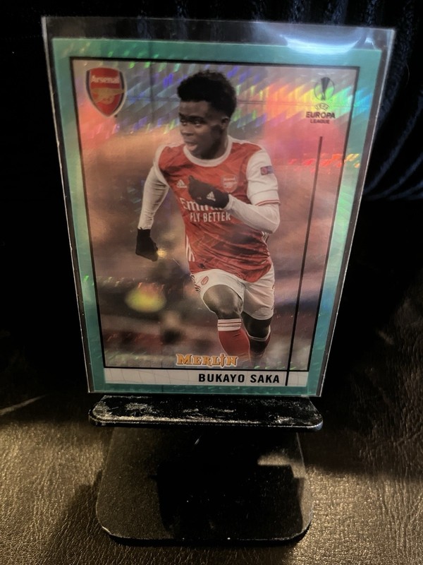 2020-21 Merlin Chrome UEFA Bukayo Saka RC Aqua Prism Refractor England World Cup