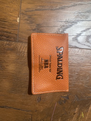 Vintage Spalding NBA Leather Look Card Holder Brown Pebble Pattern Sports Men's