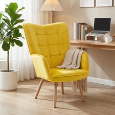 HOMCOM Upholstered Tufted Wingback Armchair with Seat Padding, Yellow