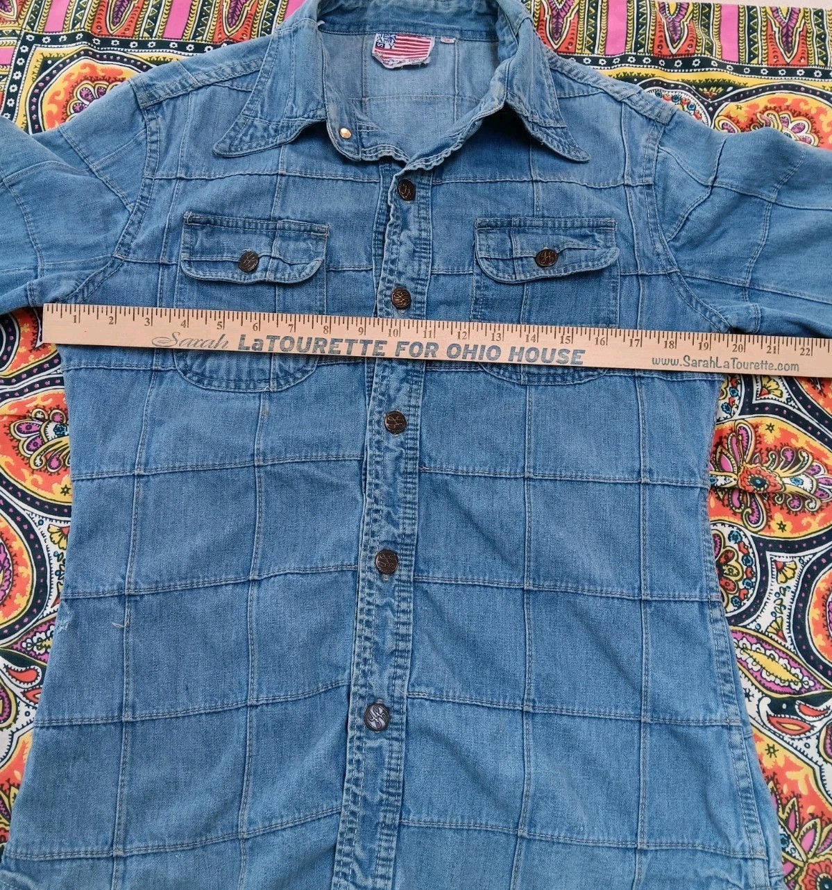 Vintage Retro 1970s Windowpane Patchwork Denim Sh… - image 11