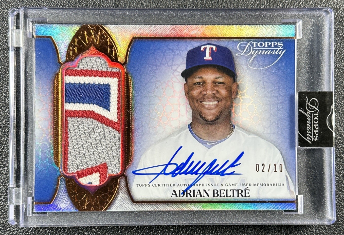 ADRIAN BELTRE 2025 TOPPS DYNASTY #DAP-AB3 GAME-USED PATCH AUTO 2/10 RANGERS view 1