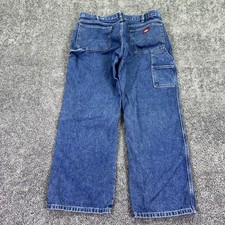 Dickies Jeans Mens 38x30 Blue Straight Denim Carpenter Workwear Logo Casual City