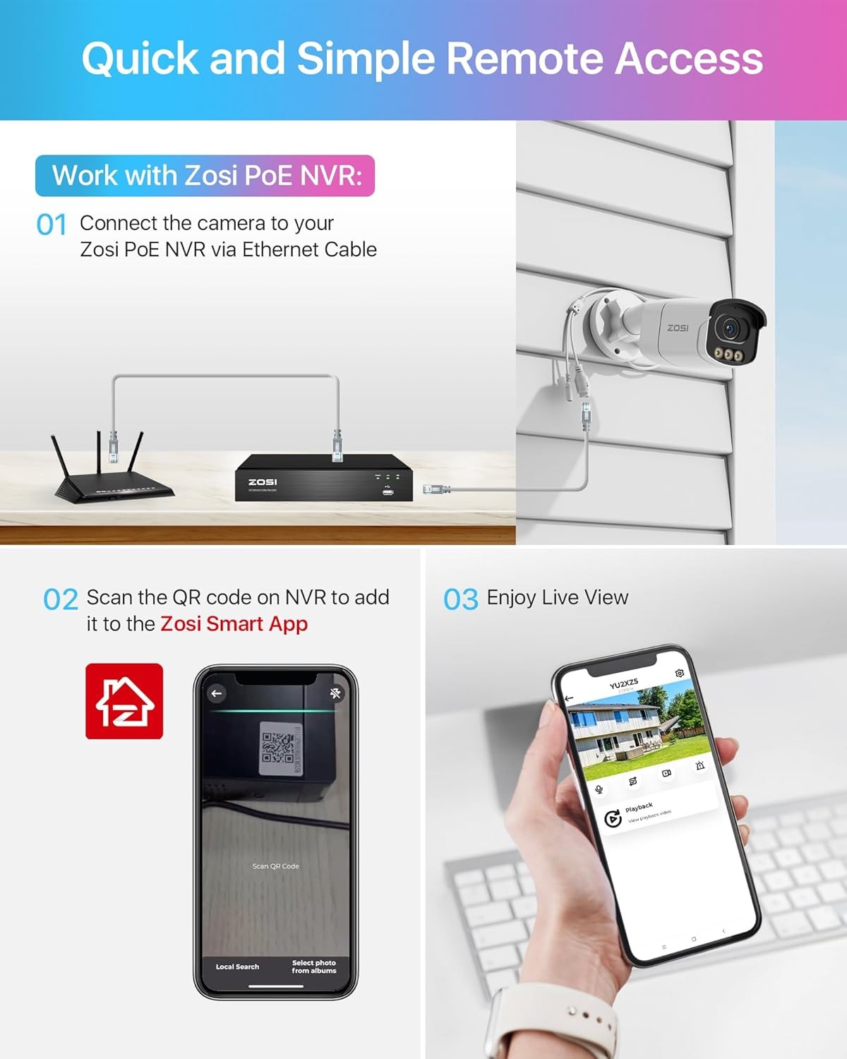 ZOSI C186 4K 8MP Add on PoE Security Camera Outdoor For ZOSI PoE NVR NightVision