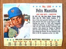 1963 Post Baseball #198 Felix Mantilla - New York Mets * Shortstop* Low Grade