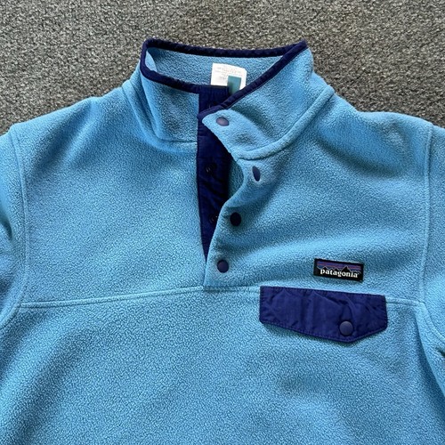 Patagonia Giacca Donna Piccolo Blu Leggero Synchilla Snap-T Pullover Maglione - Foto 2 di 11