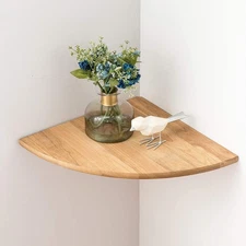 Corner Shelf, Solid Oak Wood Floating Corner Shelf Wall Mount Round End Float...