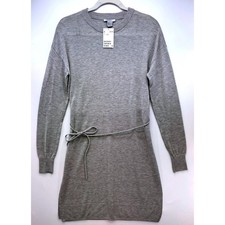H&M Gray Knit Tie Waist Sweater Dress Sz S Minimalist Euro Summer Capsule Piece