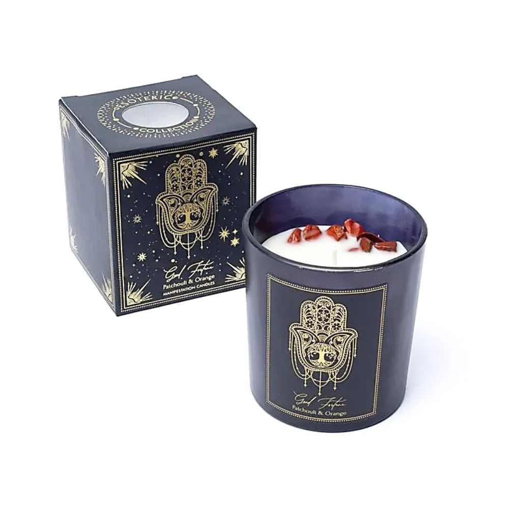 Good Fortune Spell Ritual Manifestation Crystal Candle – Patchouli & Orange, 20