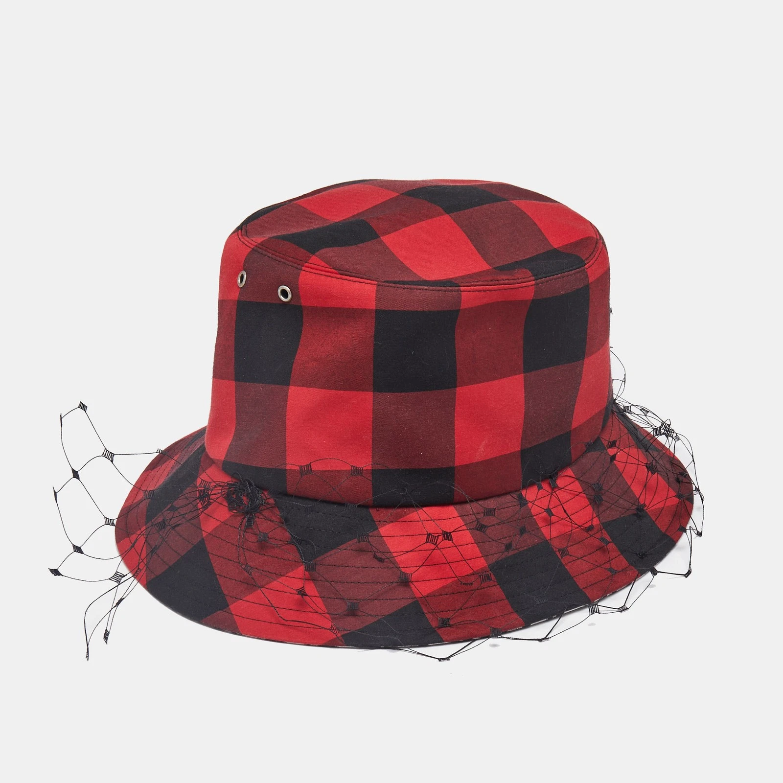 Chapeau seau voile Dior rouge Teddy D Check'N'Dior taille 58