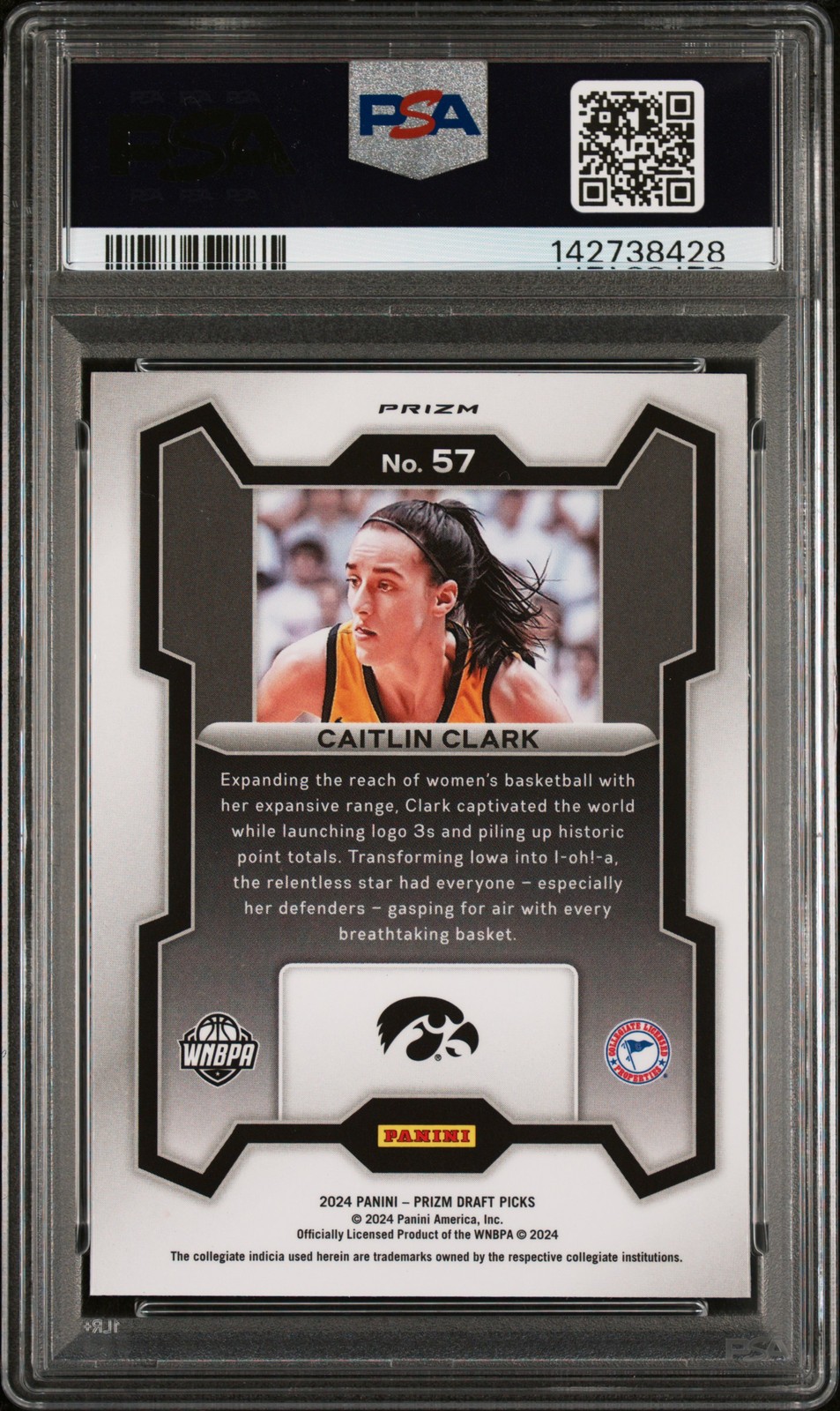 2024 Panini Prizm Draft Picks #57 Caitlin Clark Purple Wave PSA 10 view 2