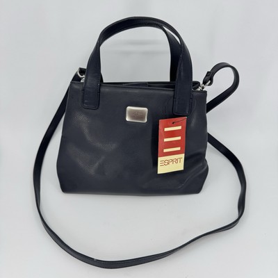 Vintage Y2K ESPRIT Faux Leather Handbag Double Handle Navy With Shoulder Strap