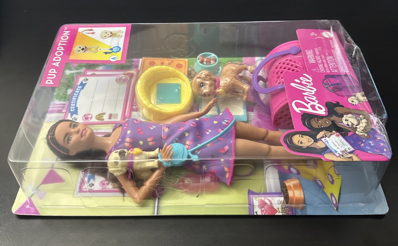 Barbie Pup Adoption Playset and Doll with Brown Hair, 2 Puppies and Color Change