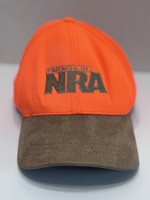 Friends of NRA Hat Blaze Orange Hunting Cap Brown Suede Bill USA Made Americap