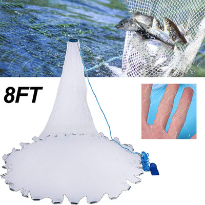 Durable 8FT Fishing Cast Net Bait Easy Throw Hand Cast Strong Nylon Mesh White