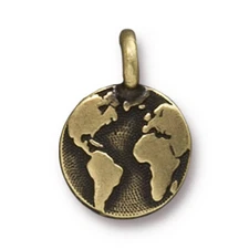 Antiqued Brass Earth Charm 16x12mm Greece Pewter Large Hole