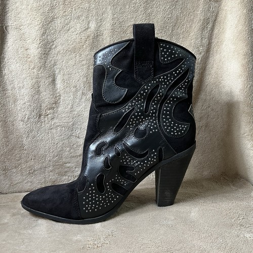 CARLOS by Carlos Santana Sterling Western Women Sz 8 Sexy Black Booties w/Heel - 第 6/12 張圖片