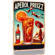 Vintage Aperol Spritz Retro Cocktail Tin Metal Signs Home Décor Wall Art 8x12 