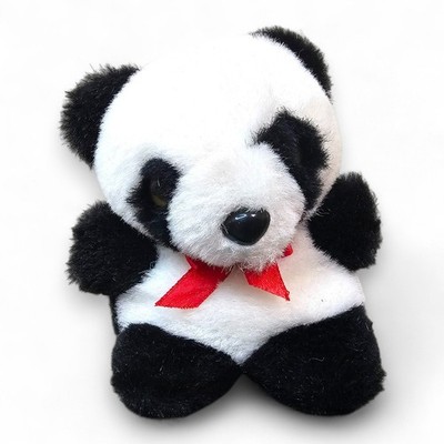 Manley Toys Panda Bear Plush Stuffed Animal Red Bow Black White Mini 5''
