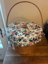 Longaberger Hostess Sewing Basket with Liner and  Protector and Wooden Lid 1994