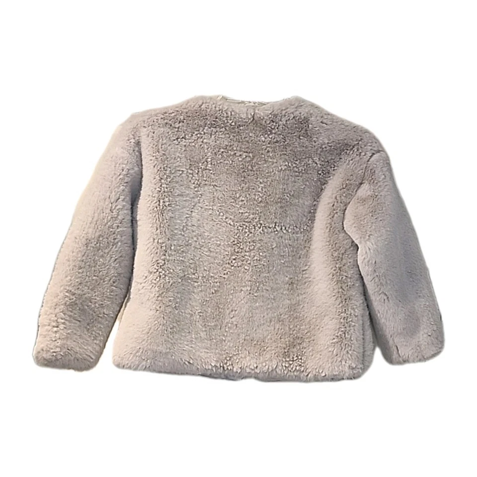 Zara Girls Faux Fur Coat Size 8 Grey Zip Up Lined  - Image 3 of 4