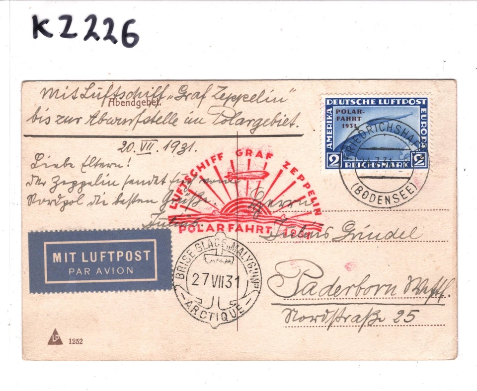 GERMANY Card ZEPPELIN Air 2m *POLARFAHRT* OVERPRINT Malyguin Icebreaker KZ226 - Image 4 of 4