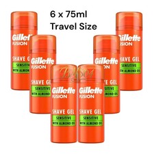 6 x Gillette Shave Gel Fusion 5  Sensitive Skin -  75ml Travel Size  44.42 per litre