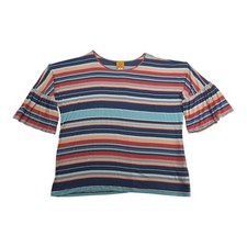 Ruby Rd Women's Multicolor Striped Ruffle Sleeve Stretch Top Size XL