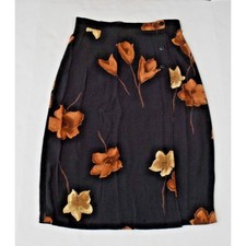 Vintage Wrap Skirt Ali Miles Size 10 80s Golden Flowers on Black Rayon Made USA
