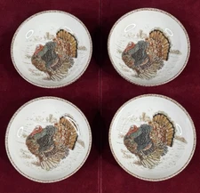 New SET of (4) Williams Sonoma Plymouth Gate Thanksgiving Turkey 5.75" Dip Bowls