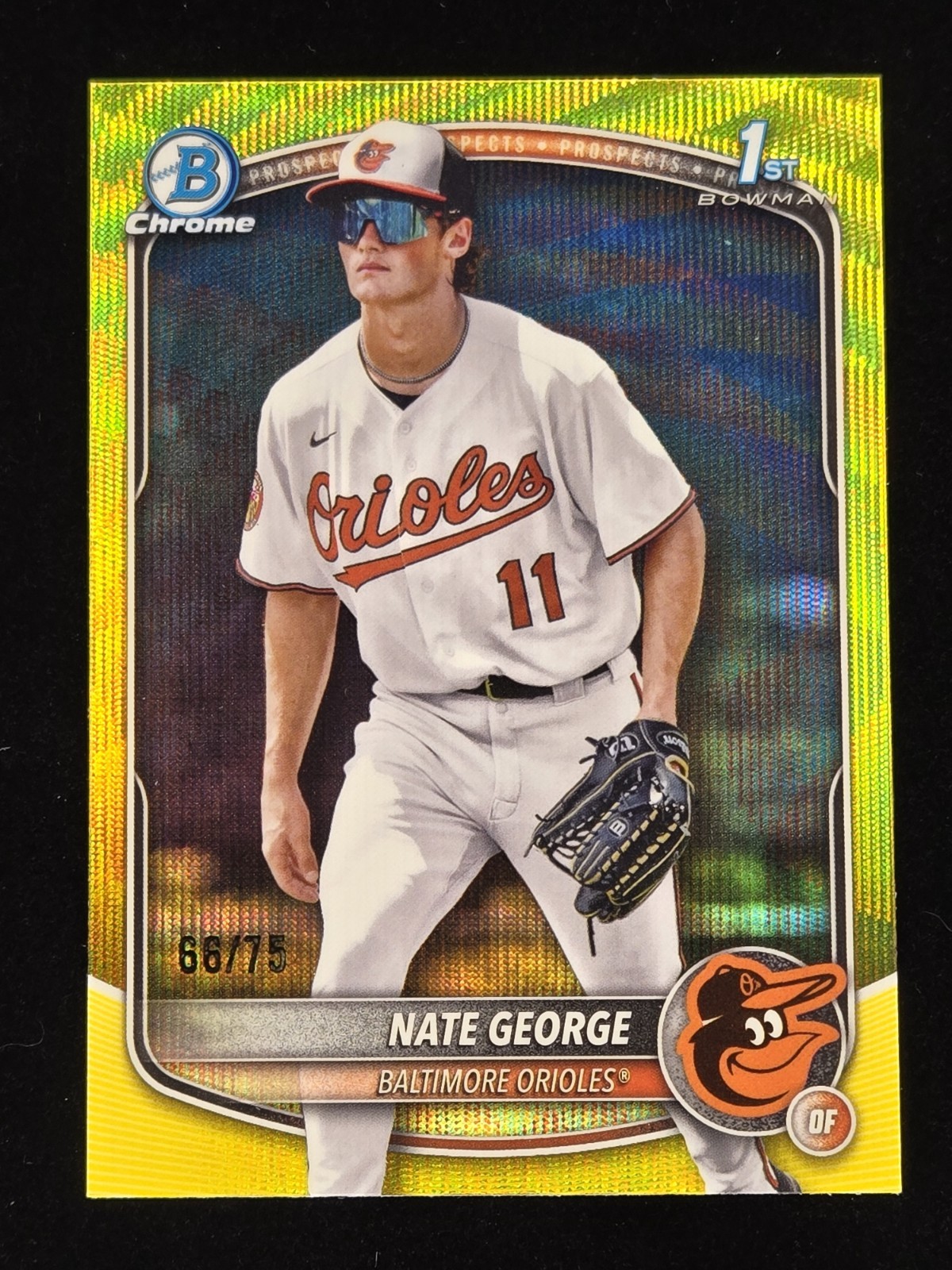 2025 Bowman Chrome Nate George 1st Yellow Wave Refractor 66/75 Baltimore Orioles