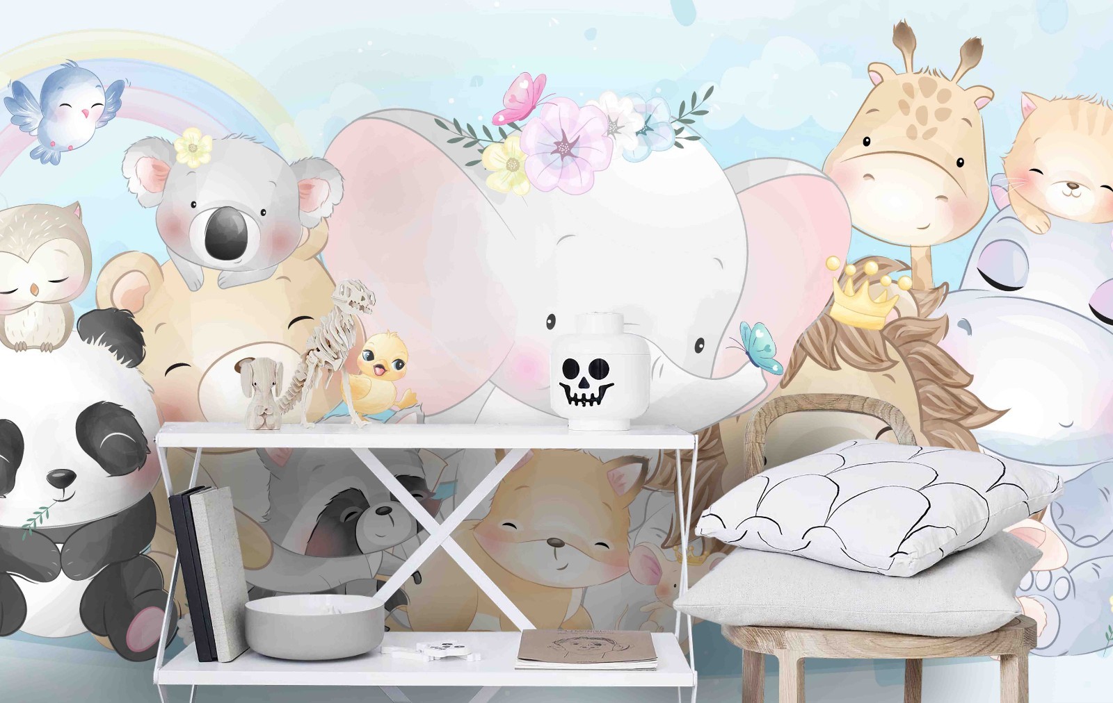 3D Animal Cartoon Watercolor Wall Murals Wallpaper Murals Wall Sticker
