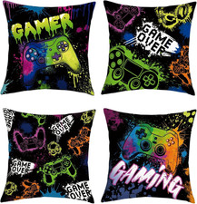 Gaming Room Video Game Throw Pillow Covers 18X18 Inch Set of 4 Colorful Controll